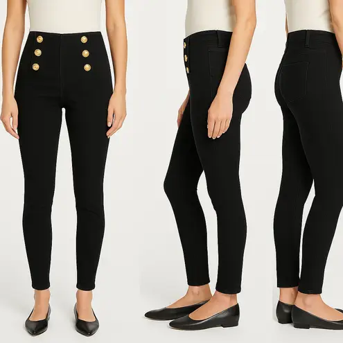 J. McLaughlin Sailor Jeans Black Gold Buttons Preppy Academia French Slim Sz 6