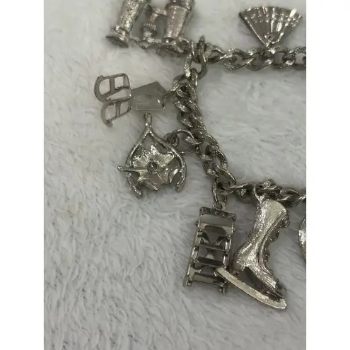 Vintage Silver Tone Charm Bracelet Ballerina, Ice Skating, Car Charms Womens