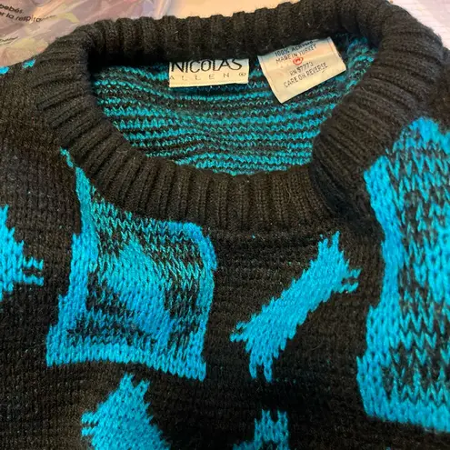 VTG 80s NICOLAS ALLEN CROP GEOMETRIC RETRO AESTHETIC PATTERN M BLACK/TEAL PREOWN Black Size M