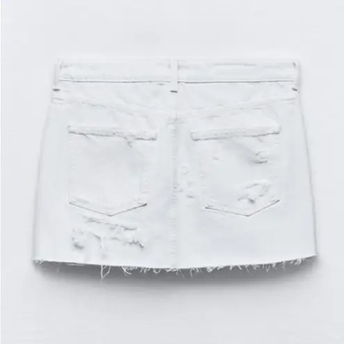 ZARA  RIPPED TRF DENIM Jean MINI SKIRT White Size S NEW