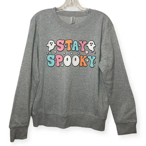 Stay Spooky Halloween Ghost Sweatshirt Gray Crewneck Pullover Large Cozy Fall L