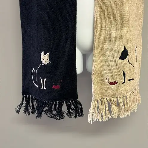 Christopher & Banks Cat Winter Scarf w/ Fringe Y2K 76” by 7.75” Cotton Blend