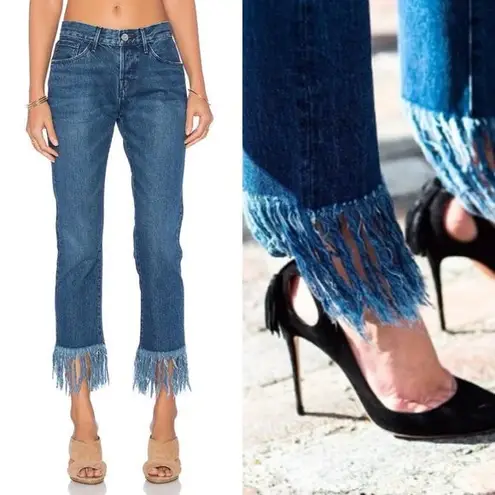 3x1  Lima Crop straight leg fringe high rise jeans