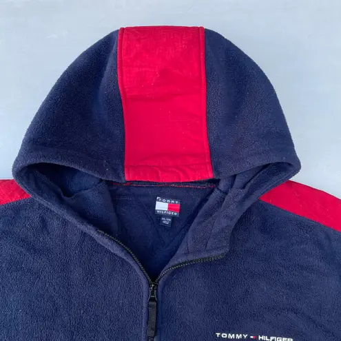 Tommy Hilfiger Vintage 90s  Navy Blue Red Fleece Hoodie Zip Up Jacket