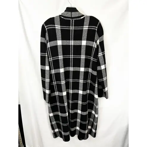 Adrienne Vittadini Plus size 1X Long Cardigan Sweater Plaid Open Front Black D