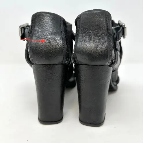 A.S.98 Barcelona Leather & Curb Chain Block Heeled Sandals Black Size 39