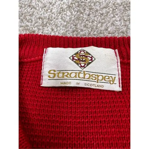 STRATHSPEY Womens Cardigan button up red pockets made in Scotland size L Size L