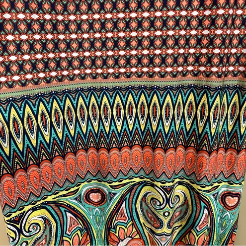 Retro Paisley Heart Floral Geometric Multicolor Midi Dress 1XL Green Size XL