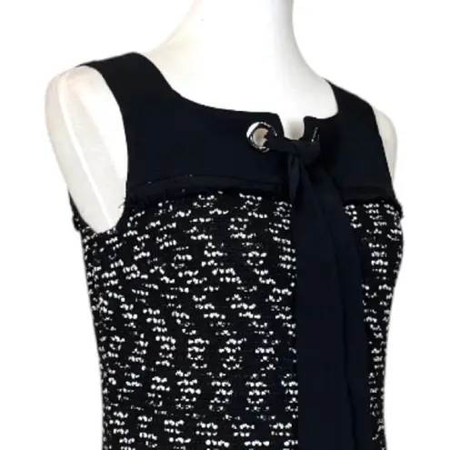 St. John Women’s Dress Shift Tweed Silk Ribbon Tie Sleeveless Black White Size 4