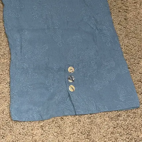 CITRON Silk Asian Floral Jacquard Wide Leg High Waist Crop Palazzo Pant Blue S