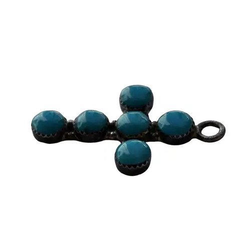 W R Sterling Silver Turquoise Cross Pendent Native American Vintage Jewelry Blue