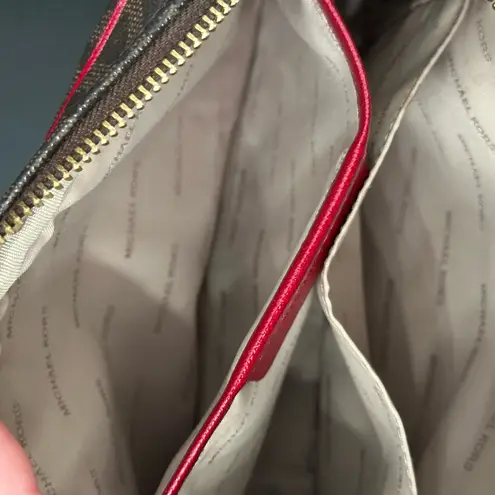 Michael kors Signature jet set east west brown monogram wine red crossbody bag