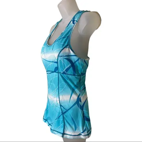 Shape Tek Green White Geometric Lines Racerback Tank Top Padded Shelf Bra Large