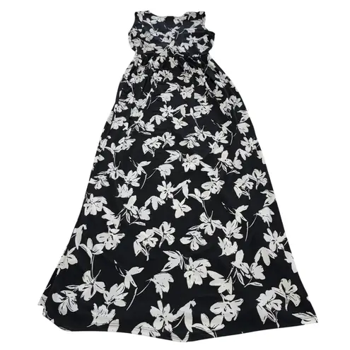 Gilli Dress Womens Small Black White Floral Maxi Sleeveless V Neck Made USA