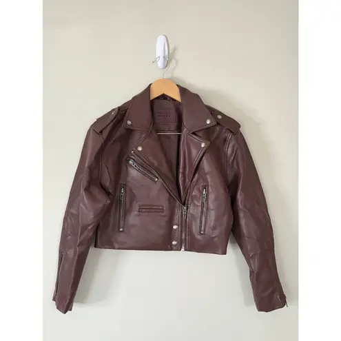 BLANK NYC  Faux Vegan Leather Crop Moto Jacket In Wine Size Small NEW