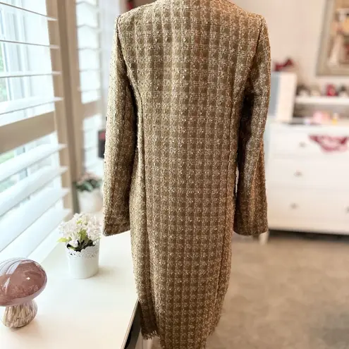 Elie Tahari Metallic Gold Tweed Long Coat Size Small NWT