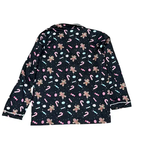 Tipsy Elves Black Gingerbread Candy Print Pajama Set Long Sleeve Pants M