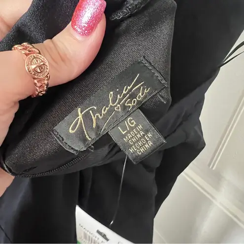 Thalia Sodi Black Sheath Dress with Long Sleeves and Asymmetrical Neckline