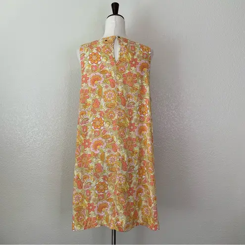Ghanda Linen Blend Floral Summer Shift Dress, Sz Large Orange