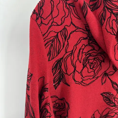 Coco Blanco Turtleneck Sweater Womens XL Red Black Floral Sequin Flutter Sleeve - Image 4