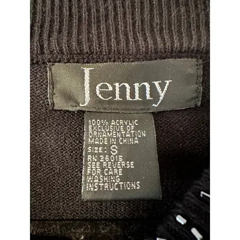 Jenny Black Beaded Embellished Cardigan Sweater Top Women's Small Holiday Y2K