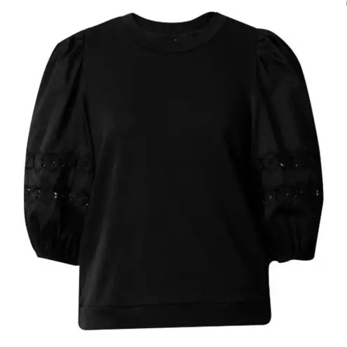 Emily Lovelock Wo's Molly Black Blouse Shirt Top Eyelet Sleeves Size XL Women's