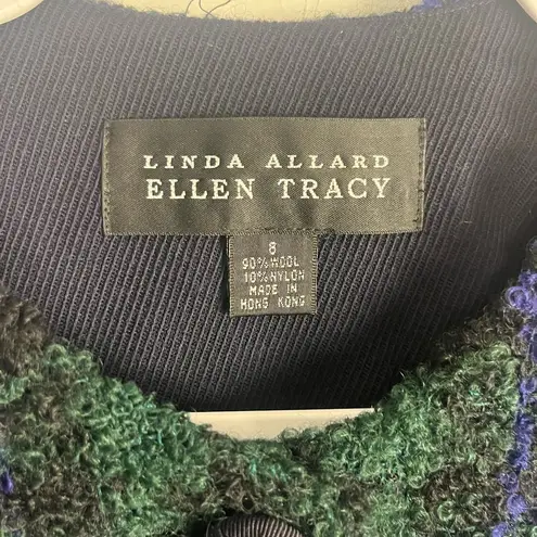 Ellen Tracy Vintage Linda Allard 90s Blue and Green Plaid Cropped Wool Blazer 8