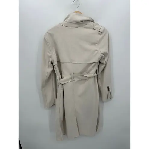 Magaschoni Cream Nude Suede Trench Coat Women Small Open Front Belted