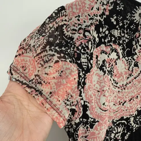 Apt 9 Y2k Style Black & Pink Ruffle Blouse Short Sleeve Mesh Size Small