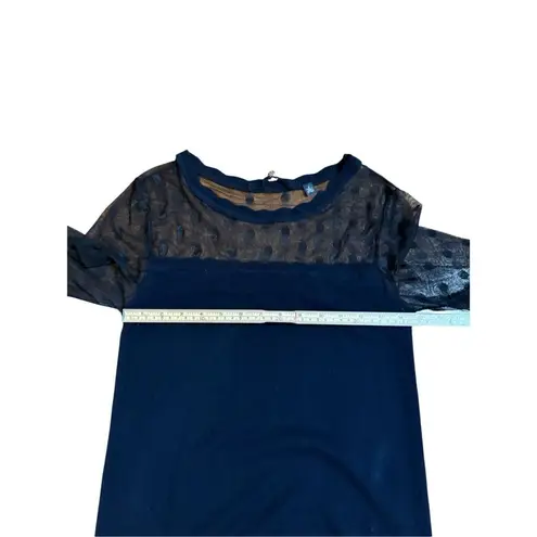Knitted & Knotted Anthropologie Black Short Sleeve Knit Top Sheer Polka Dot Bodi