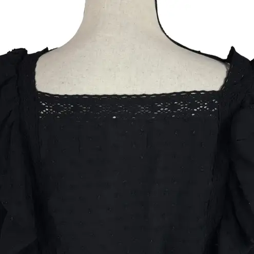 Savanna Jane Large Peplum Top Floral Embroidered Swiss Dot Lined Ruffled Crochet Black - Image 7