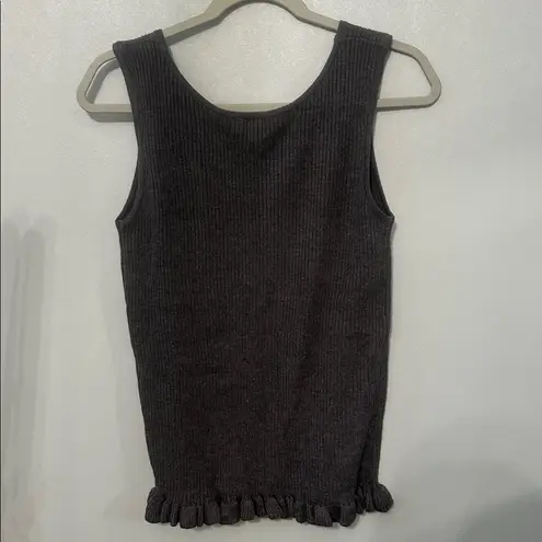 Vila Milano Black Ribbed Tank Top with Ruffle Hem