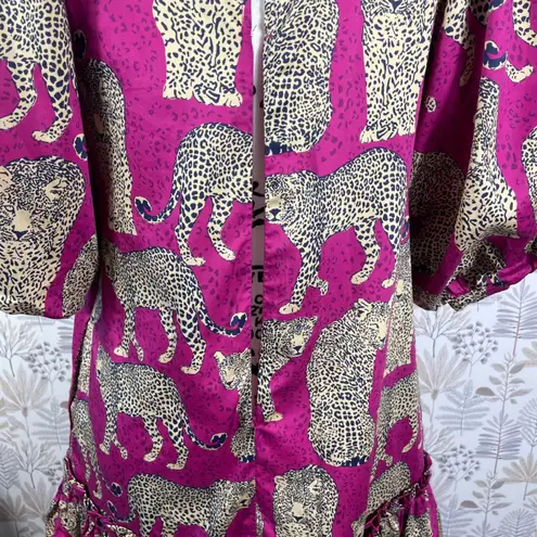 Tyler Böe Leopard Cheetah Print Ruffle Hem Dress Pink Magenta Puff Sleeve XS