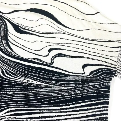 St. John Brush Stroke Jacquard Cashmere Wool Cardigan Black White Size S