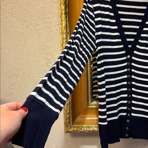 Zenana Outfitters Navy & White Striped Cardigan - Size 1X