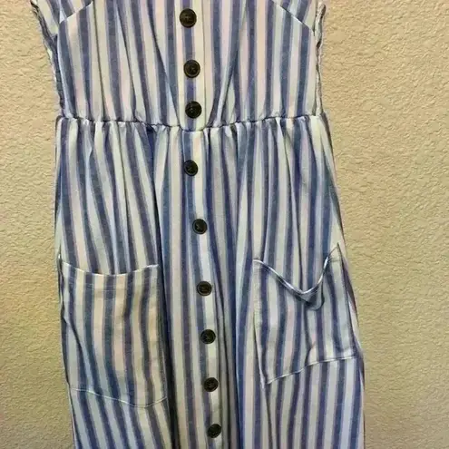Angashion blue white stripe dress sz M nautical preppy teacher casual buttons