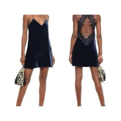 Cami NYC  The SoHo Velvet Lace Cut Out Back Mini Dress L Blue