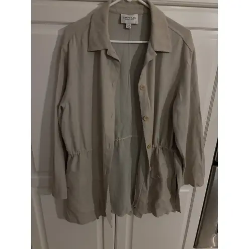 Emanuel Ungaro Beige Jacket Button Front Drawstring Waist Size 14 Tan