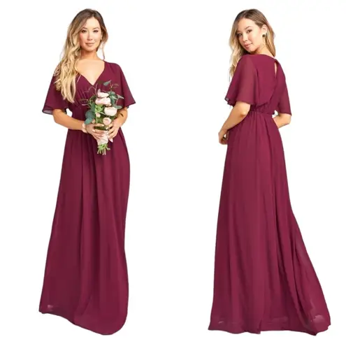 Show Me Your Mumu Emily Empire Merlot Chiffon Maxi Dress $49