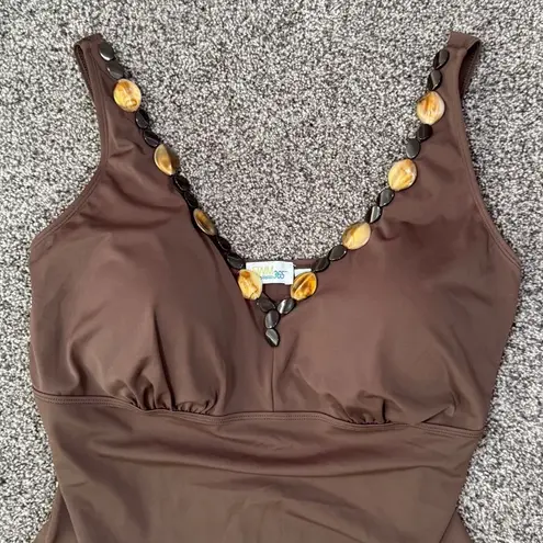 Swim 365 Women's Plus Size Brown Beaded One