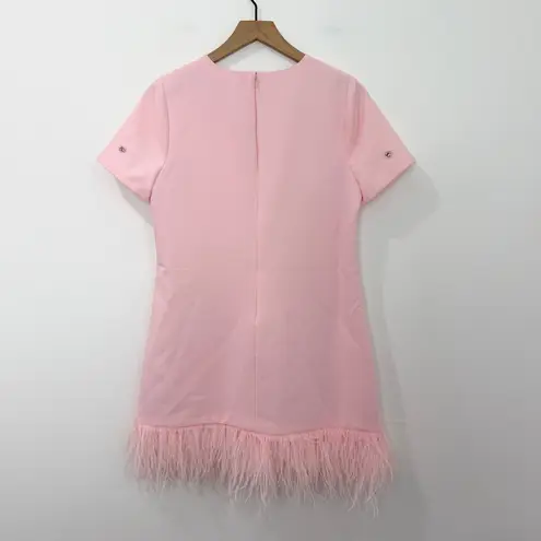 Likely NWT Jeweled Marullo Dress Rose Shadow Pink Feather Hem Size 10