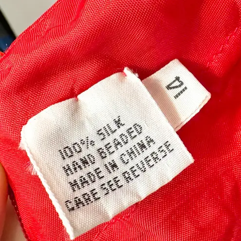 VTG Showtime Size 14 Dress Red Beaded 80s Formal Gown Evening Open Back Slit E