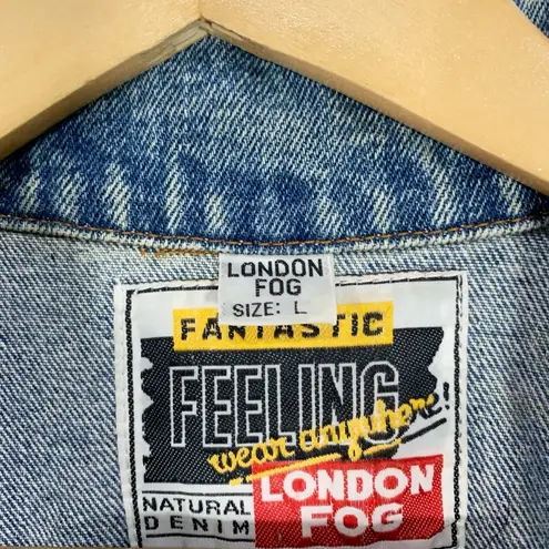 London Fog Vintage Bicycle Embroidered Denim Trucker Jean Jacket Size Large