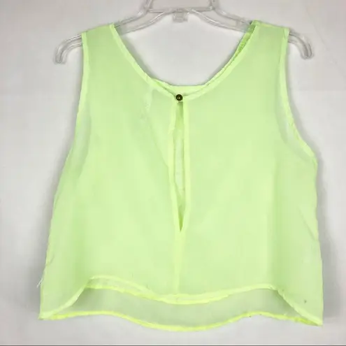 Y2K Vintage JULYS Womens Top Medium Lime Chiffon Floral Lace Cropped Beachy Green