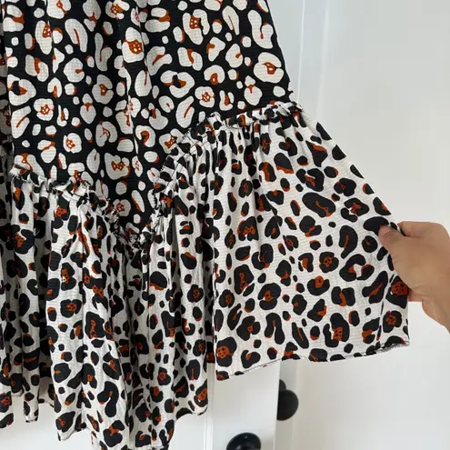 Marie Oliver Maxi Skirt Leopard Print Ruffle Hem Silk Bohemian Size 6