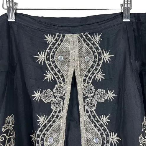 Vintage Carole Little Skirt Womens 14 Black 100% Silk Embroidered Bogo Gypsy