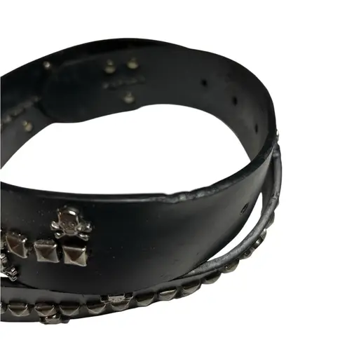 Black Studded Skulls Leather Belt 37.5” Gothic Grunge Style Statement Accessory
