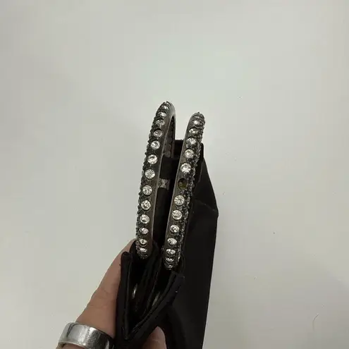 Lord and Taylor Vintage Black Satin Small Clutch Bag Metal Evening Designer