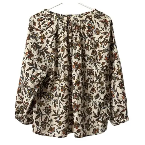Faherty Portia Linen Blend Top Floral Peasant V Neck Size Small Cottagecore