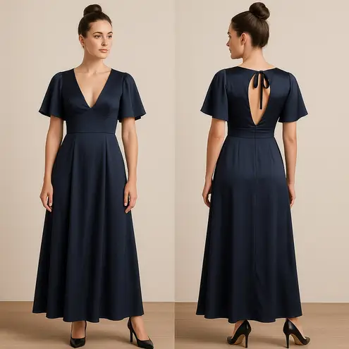 Galina Signature Navy Blue Satin Gown Size 8